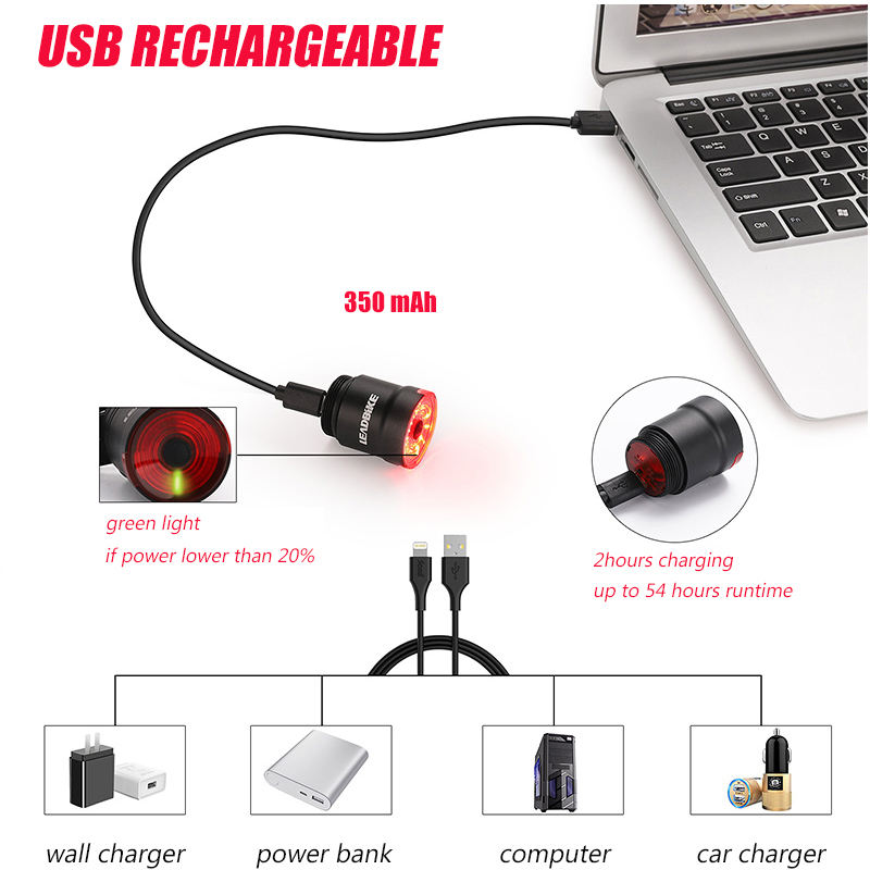 Mtb Accessories Bicycle Smart Auto Sensing Rear Light Taillight USB Cycling LED Bike Brake Light